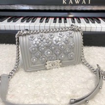 Chanel Leboy Original Calfskin leather Shoulder Bag E67085 silver & silver-Tone Metal JK4773EW67