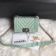 Chanel Leboy Original Caviar leather Shoulder Bag A67085 Light green silver chain JK5103Cw85