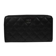 Chanel Matelasse Zip Around Wallet Black Cannage Pattern A50097 Silver JK1485Gh26