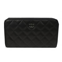 Chanel Matelasse Zip Around Wallet Black Sheepskin A50097 Silver JK1484vN22