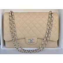 Chanel Maxi Classic Bag A36098 Apricot Cannage Pattern Silver JK183Yf79