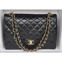 Chanel Maxi Classic Bag A36098 Black Sheepskin Gold JK185Yo25