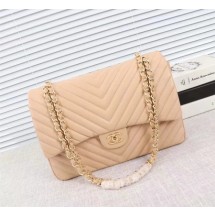 Chanel Maxi Classic Flap Bag Apricot Chevron Sheepskin Leather A58601 Gold JK5465ER88