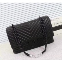 Chanel Maxi Classic Flap Bag Chevron Sheepskin Leather A58601 Black JK5463zd34