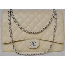 Chanel Maxi Quilted Classic Flap Bag Apricot Cannage Patterns A58601 Silver JK683Zw99