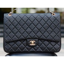 Chanel Maxi Quilted Classic Flap Bag Black Sheepskin A58601 Gold JK548Yf79