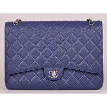 Chanel Maxi Quilted Classic Flap Bag Blue Cannage Pattern A58601 Silver JK538Is53