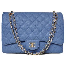 Chanel Maxi Quilted Classic Flap Bag Blue Cannage Patterns A58601 Gold JK686UM91