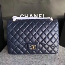 Chanel Maxi Quilted Classic Flap Bag Blue Sheepskin Leather A58601 Gold JK5477Ag46