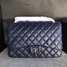 Chanel Maxi Quilted Classic Flap Bag Blue Sheepskin Leather A58601 Silver JK5476UW57