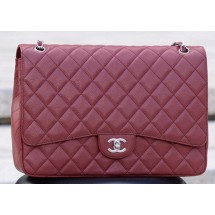 Chanel Maxi Quilted Classic Flap Bag Maroon Cannage Pattern A58601 Silver JK536KX86