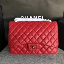 Chanel Maxi Quilted Classic Flap Bag Red Sheepskin Leather A58601 Silver JK5478NP24