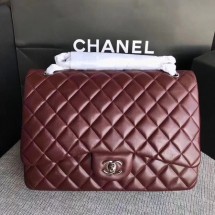 Chanel Maxi Quilted Classic Flap Bag Wine Sheepskin Leather A58601 Silver JK5482ki86