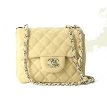 Chanel mini Classic Flap Bag Apricot Leather 1115 Silver Chain JK1089hi67