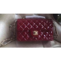 Chanel mini Classic Flap Bag Original Patent A1116 Wine JK173Is53