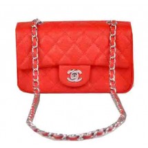 Chanel mini Classic Flap Bag Red Cannage Pattern 1117 Silver JK1058su78