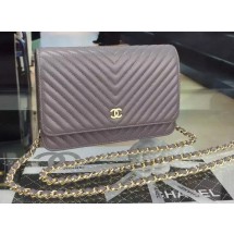 Chanel mini Flap Bag Chevron Leather A33814 Grey JK221nB26