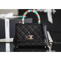 chanel mini flap bag with top handle AS2215 black JK3524jf20