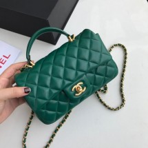 CHANEL mini flap bag with top handle AS2431 green JK3275ER88