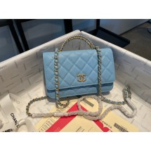 Chanel mini Shoulder Bag Grained Calfskin&Gold-Tone Metal AP2804 light blue JK2543zd34