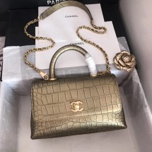 Chanel original Calfskin flap bag top handle A92290 bronze &gold-Tone Metal JK4455Mc61