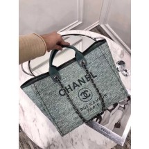 Chanel Original Canvas Leather Tote Shopping Bag 92298 Green JK5275hi67