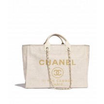 Chanel Original Canvas Leather Tote Shopping Bag 92298 Offwhite JK5274Dq89