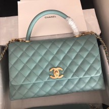 Chanel original Caviar leather flap bag top handle A92292 green &Gold-Tone Metal JK4720UE80