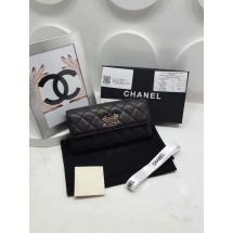 Chanel Original Sheepskin Leather Bi-Fold Wallet A32255 Black JK1469fo19