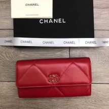 Chanel sheepskin & Gold-Tone Metal Wallet A6871 red JK1218xh67