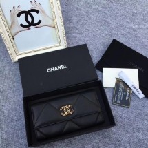 Chanel sheepskin & Gold-Tone Metal Wallet AP0955 black JK1205LG44