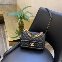 Chanel Shoulder Bag Original Leather Black 50938 Gold JK4576Gh26