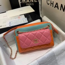 CHANEL Small camera bag lambskin & Gold-Tone Metal AS1367 Pink&orange&green JK4005ER88