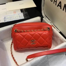 CHANEL Small camera bag lambskin & Gold-Tone Metal AS1367 red JK4003zd34