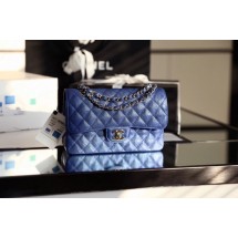 Chanel Small Classic Handbag Grained Calfskin Caviar & silver-Tone Metal A01113 Blue JK3160lq41