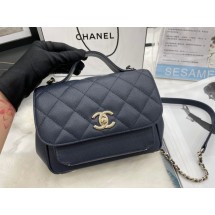 Chanel small flap bag Calfskin & Gold-Tone Metal A93749 dark blue JK2738VF54