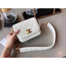 Chanel small flap bag Lambskin & Gold-Tone Metal AS2051 white JK3820PC54