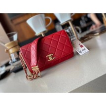 Chanel small flap bag Lambskin & Gold-Tone Metal AS2052 red JK3814Dq89