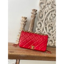 Chanel SMALL FLAP BAG Lambskin & Gold-Tone Metal AS3367 red JK2301fH28