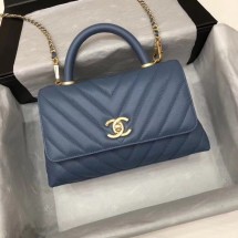 Chanel Small Flap Bag with Top Handle A92990 dark blue JK5003HW50