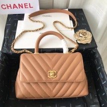 Chanel Small Flap Bag with Top Handle V92990 Light Pink gold-Tone Metal JK4182Lp50