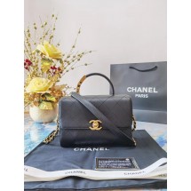 Chanel small tote bag Sheepskin & Gold-Tone Metal AS2059 black JK3677nB26