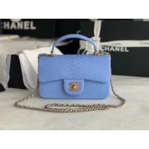 Chanel Snake skin mini flap bag with top handle AS2431 blue JK2386Gh26