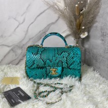 Chanel Snake skin mini flap bag with top handle AS2431 blue JK2424bT70