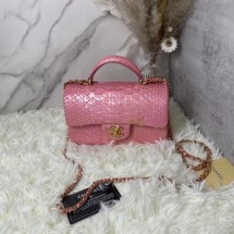 Chanel Snake skin mini flap bag with top handle AS2431 Pearlescent Pink JK2272lu18