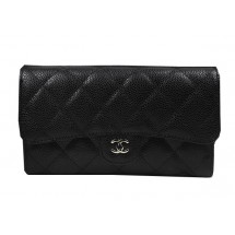 Chanel Tri-Fold Wallet Black Original Cannage Pattern A31506 Silver JK1494vX95