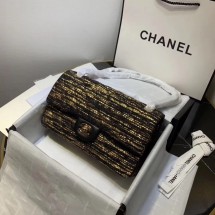 CHANEL Tweed Calfskin -Tone & Gold-Tone Metal 1112 black JK4531Hn31