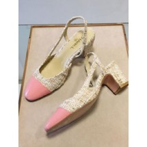 Chanel tweed slingbacks 55mm heel G31318 beige&pink JK535mV18