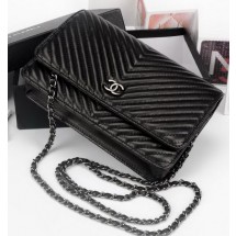 Chanel V mini Flap Bag Chevron Leather A33814V Black JK148Yr55