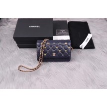 Chanel wallet on chain Lambskin & Gold-Tone Metal A81618 dark blue JK1366aj95